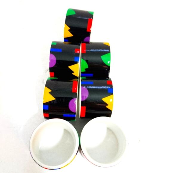 80s porcelain geo 7 pc napkin rings set Toscany Collection - Picture 3 of 5